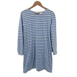 Sail to Sable Tunic Dress Womens Medium Blue Striped Back Zip 3/4 Sleeve Knit